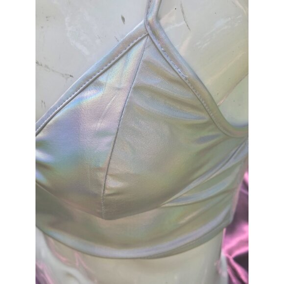 Holographic Silver Crop Top *Tube Bra*Adj Straps*Femboy*Sissy*Cosplay*L*NIP - Picture 5 of 11